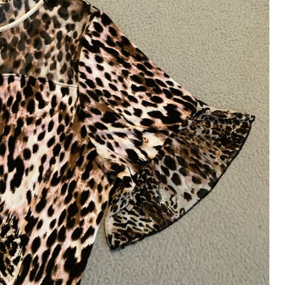 Adele & May Top 3X Animal Leopard Art Flare Short Sleeve Stretch Pink Black - Picture 3 of 16